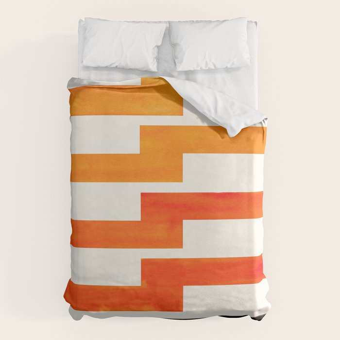 Orange & Black Geometric Minimal Mid Century Modern Lightning Bolt Pattern Watercolor Art Duvet Cover Gallery Image 6
