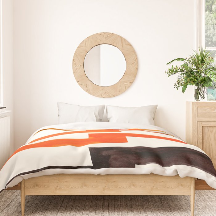 Orange & Black Geometric Minimal Mid Century Modern Lightning Bolt Pattern Watercolor Art Duvet Cover Gallery Image 3