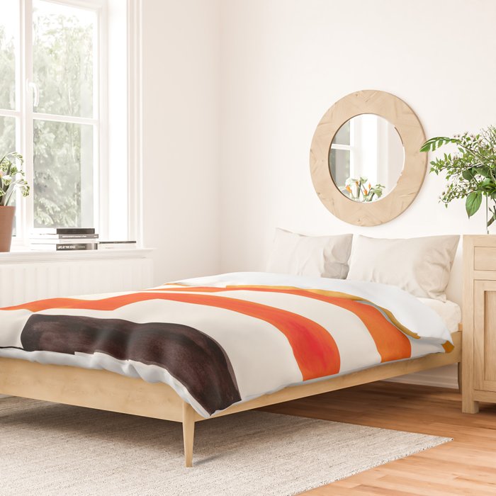 Orange & Black Geometric Minimal Mid Century Modern Lightning Bolt Pattern Watercolor Art Duvet Cover Gallery Image 2