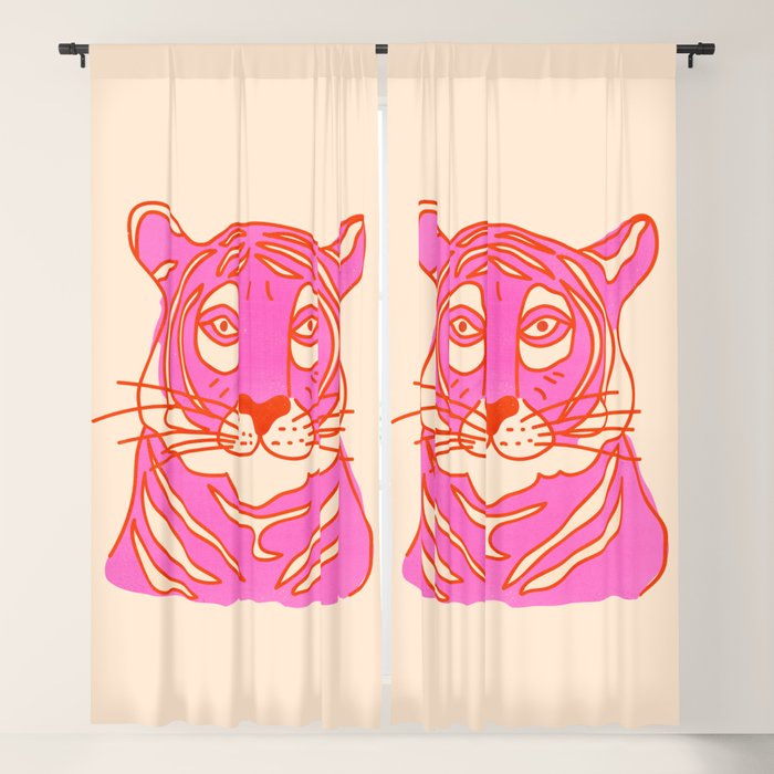 Hot Pink Tiger Portrait Window Curtain Gallery Image 1