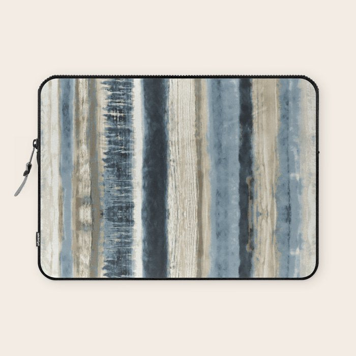 Distressed Blue and White Watercolor Stripe Laptop Sleeve Gallery Image 1