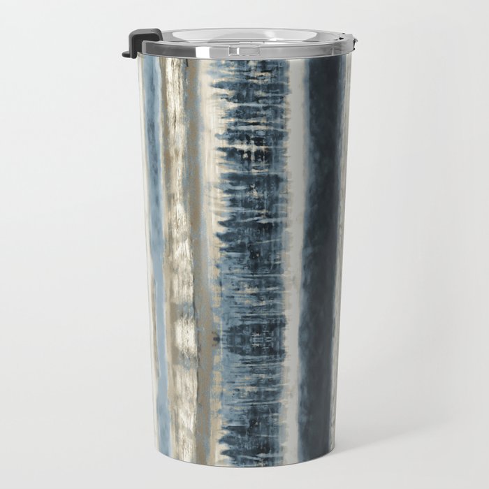Distressed Blue and White Watercolor Stripe Travel Mug Gallery Image 3