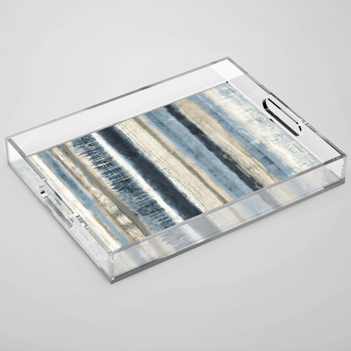 Distressed Blue and White Watercolor Stripe Acrylic Tray Gallery Image 1