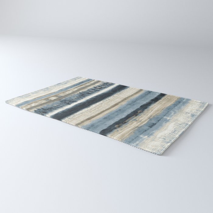 Distressed Blue and White Watercolor Stripe Rug Gallery Image 3
