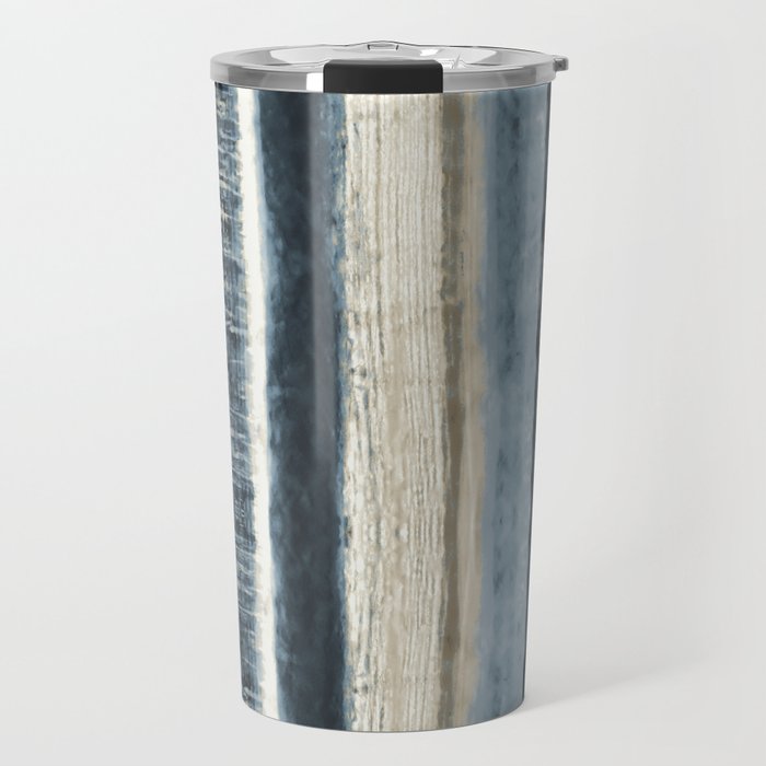 Distressed Blue and White Watercolor Stripe Travel Mug Gallery Image 1