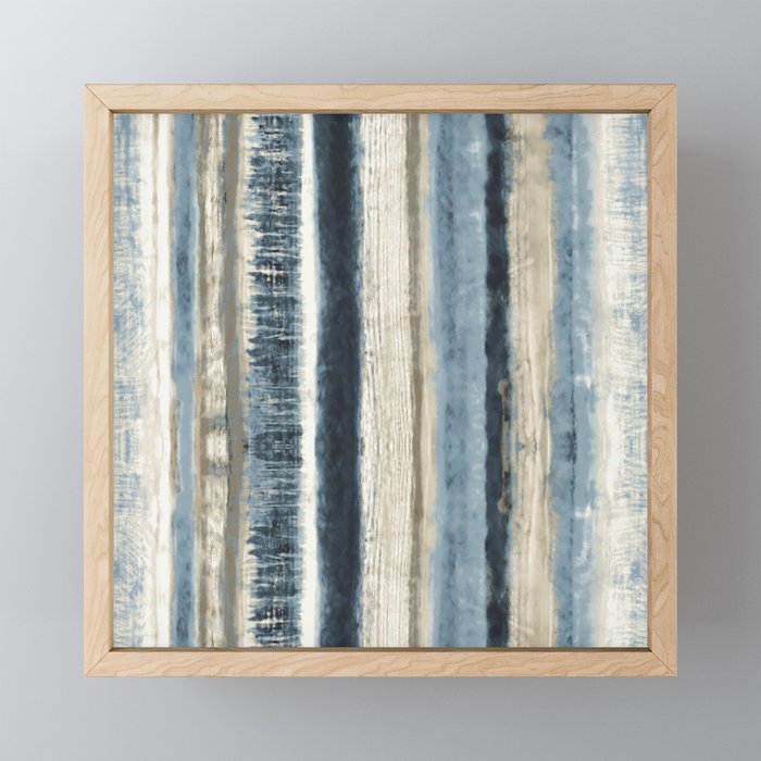 Distressed Blue and White Watercolor Stripe Mini Art Print Gallery Image 1