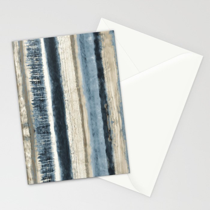 Distressed Blue and White Watercolor Stripe Stationery Card Gallery Image 2