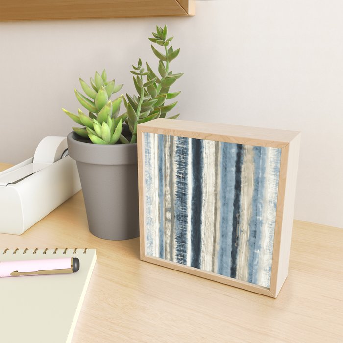Distressed Blue and White Watercolor Stripe Mini Art Print Gallery Image 2