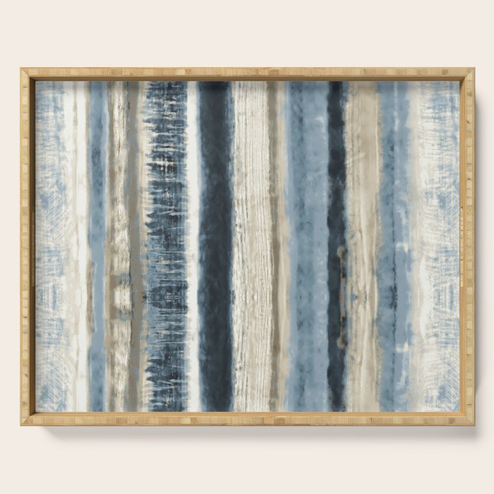 Distressed Blue and White Watercolor Stripe Serving Tray Gallery Image 1