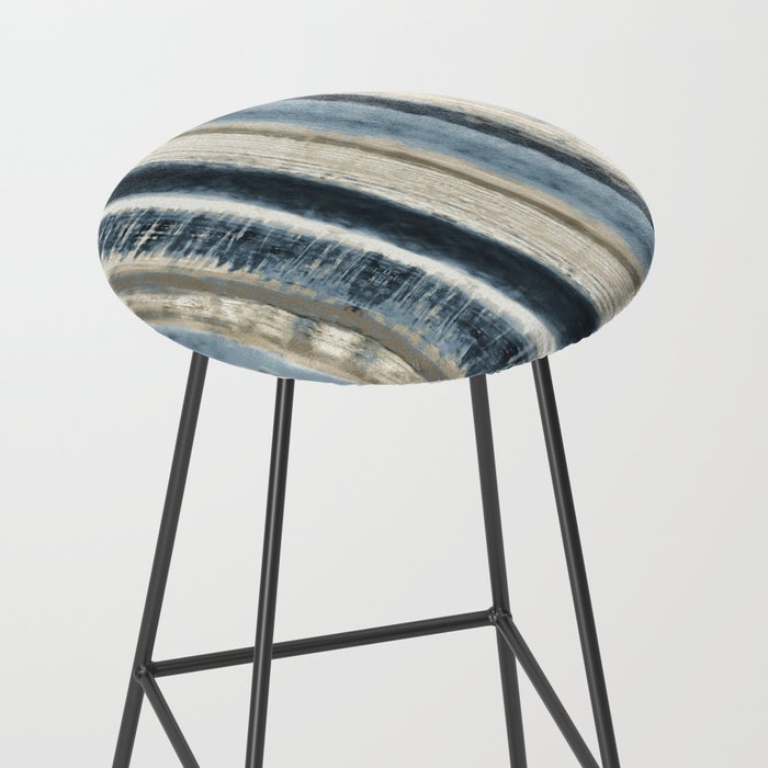 Distressed Blue and White Watercolor Stripe Stool Gallery Image 2