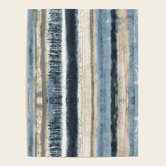Distressed Blue and White Watercolor Stripe Poster Gallery Image 1