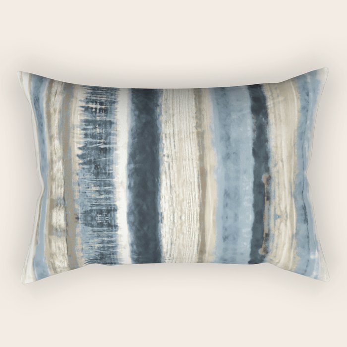 Distressed Blue and White Watercolor Stripe Rectangular Pillow Gallery Image 2