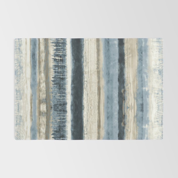 Distressed Blue and White Watercolor Stripe Rug Gallery Image 2