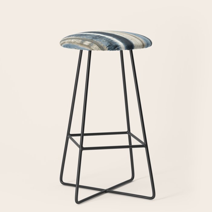 Distressed Blue and White Watercolor Stripe Stool Gallery Image 1