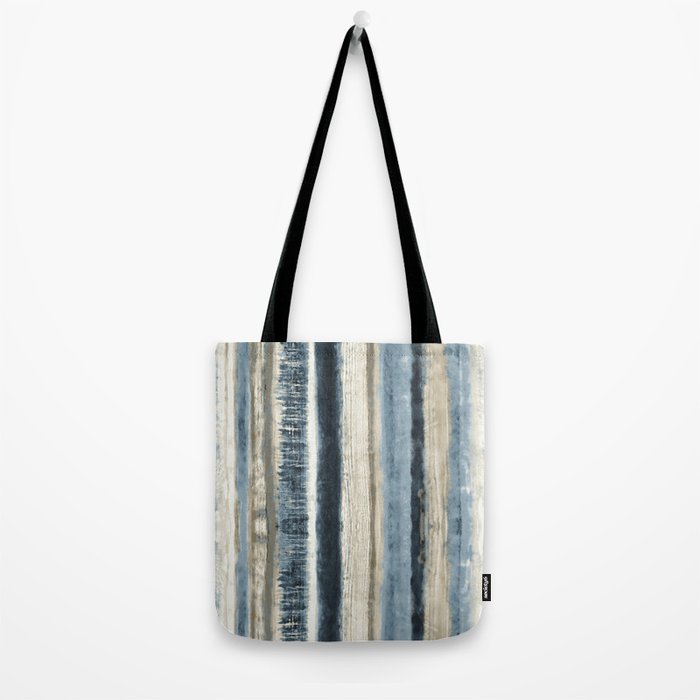 Distressed Blue and White Watercolor Stripe Tote Bag Gallery Image 2