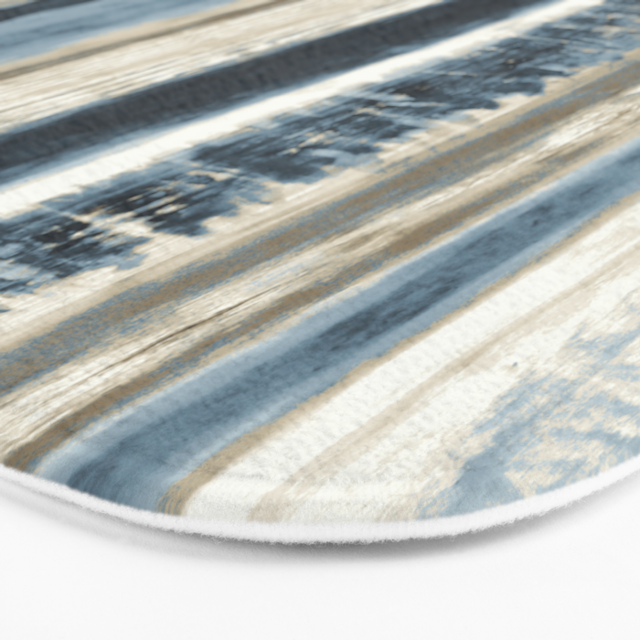 Distressed Blue and White Watercolor Stripe Bath Mat Gallery Image 3