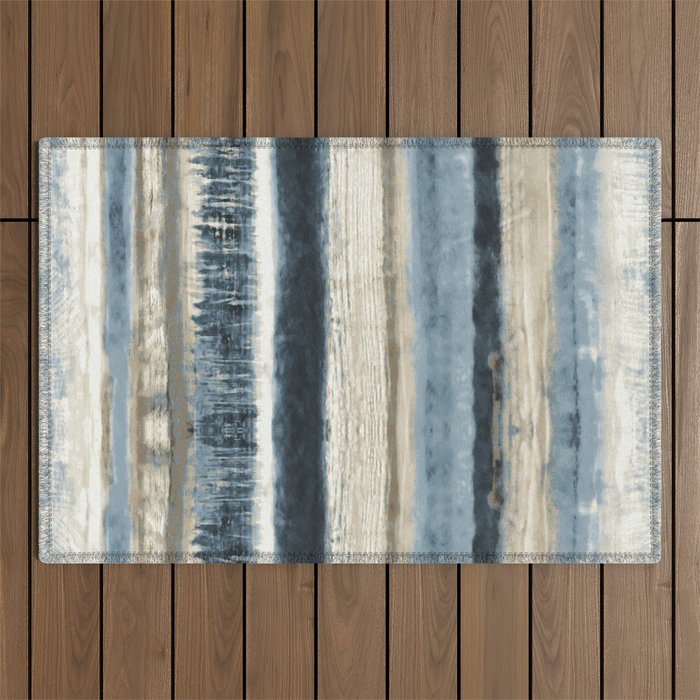 Distressed Blue and White Watercolor Stripe Outdoor Rug Gallery Image 1