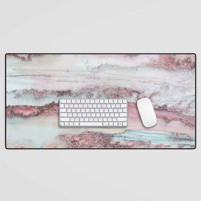 Marbled Stripes Luxury Rose Gold And Mint Glamour Desk Mat Gallery Image 1