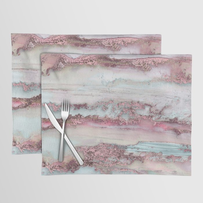 Marbled Stripes Luxury Rose Gold And Mint Glamour Placemat Gallery Image 1
