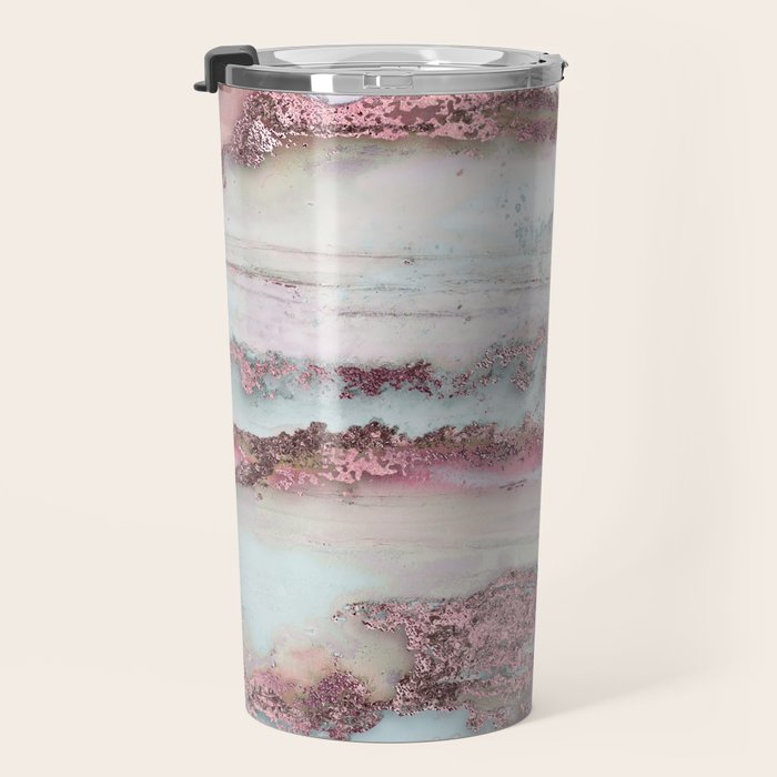 Marbled Stripes Luxury Rose Gold And Mint Glamour Travel Mug Gallery Image 3