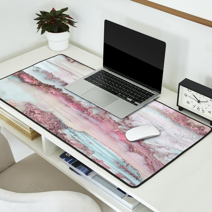 Marbled Stripes Luxury Rose Gold And Mint Glamour Desk Mat Gallery Image 2