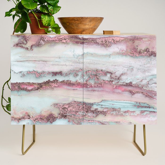 Marbled Stripes Luxury Rose Gold And Mint Glamour Credenza Gallery Image 1