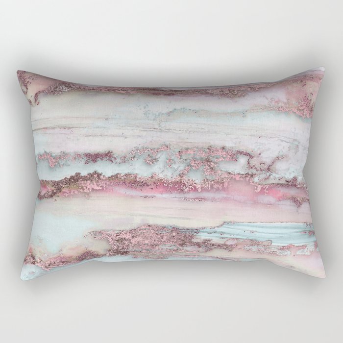 Marbled Stripes Luxury Rose Gold And Mint Glamour Rectangular Pillow Gallery Image 1