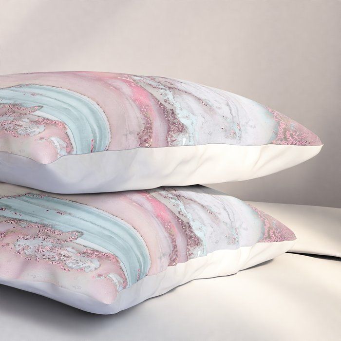 Marbled Stripes Luxury Rose Gold And Mint Glamour Pillow Sham Gallery Image 3