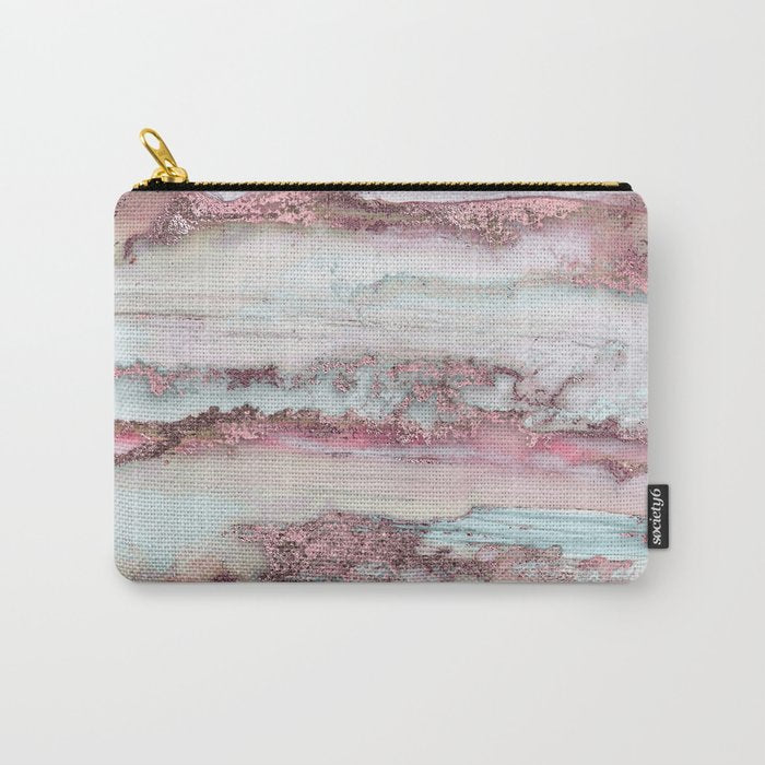 Marbled Stripes Luxury Rose Gold And Mint Glamour Carry All Pouch Gallery Image 1