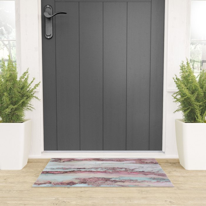 Marbled Stripes Luxury Rose Gold And Mint Glamour Welcome Mat Gallery Image 3