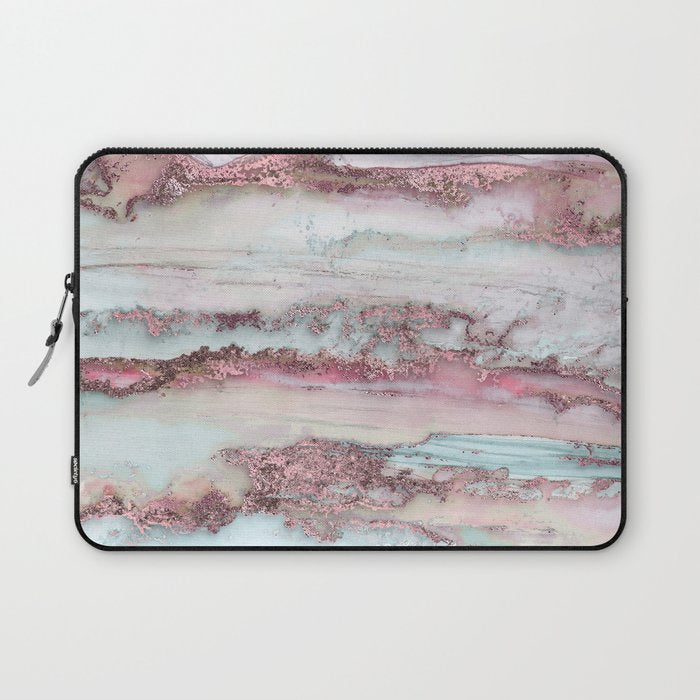 Marbled Stripes Luxury Rose Gold And Mint Glamour Laptop Sleeve Gallery Image 1
