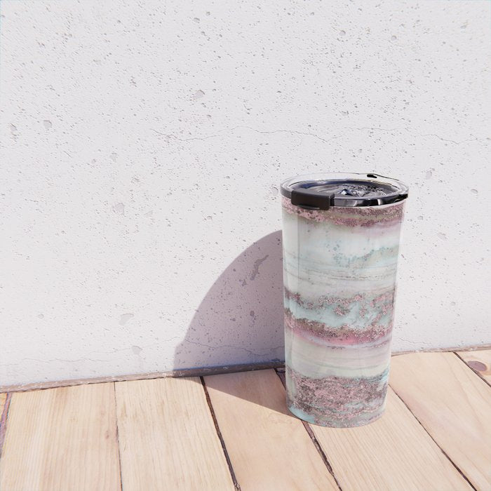 Marbled Stripes Luxury Rose Gold And Mint Glamour Travel Mug Gallery Image 4