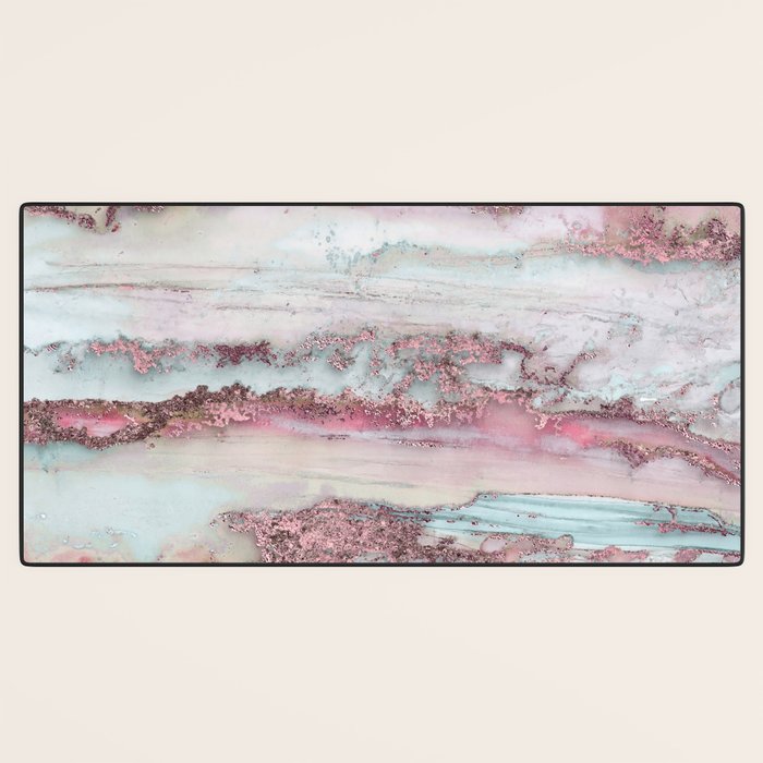Marbled Stripes Luxury Rose Gold And Mint Glamour Desk Mat Gallery Image 3