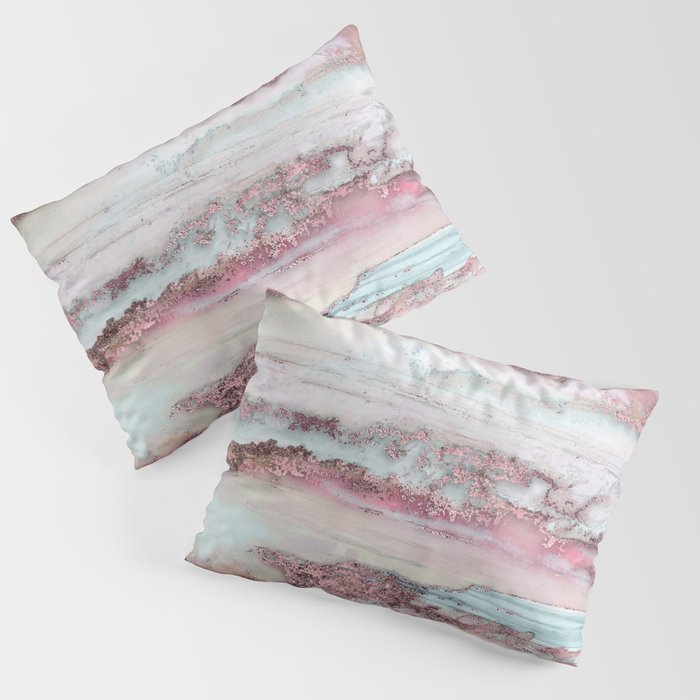 Marbled Stripes Luxury Rose Gold And Mint Glamour Pillow Sham Gallery Image 3