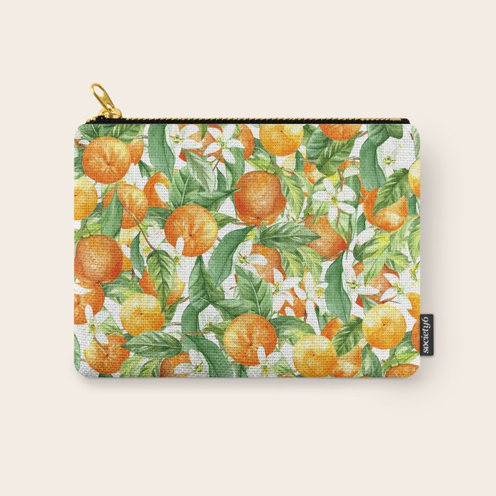 Festive, Oranges, Floral Prints, Orange and Green, Watercolor Carry All Pouch Gallery Image 1
