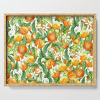 Festive, Oranges, Floral Prints, Orange and Green, Watercolor Serving Tray Gallery Image 1