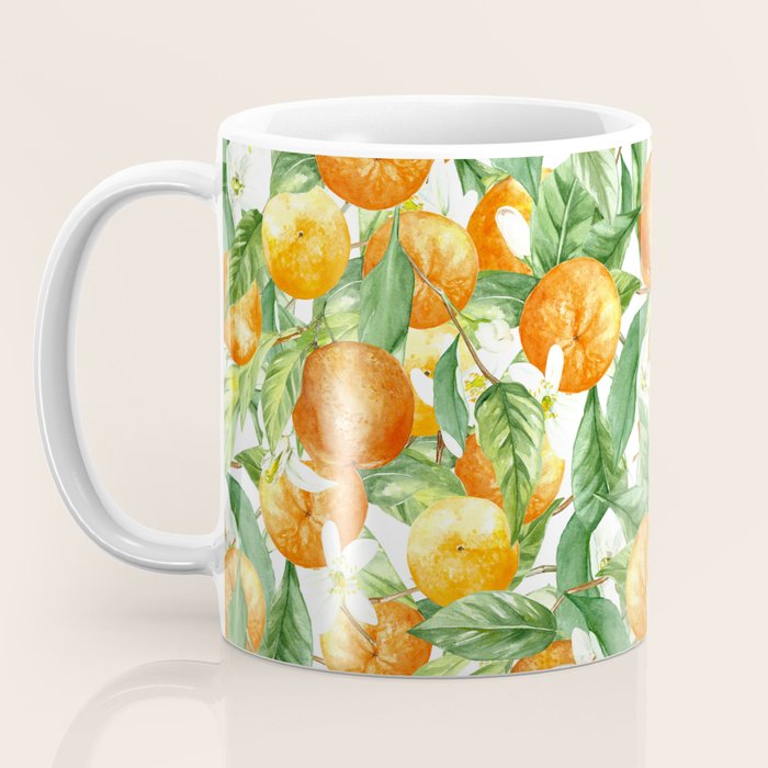 Festive, Oranges, Floral Prints, Orange and Green, Watercolor Coffee Mug Gallery Image 3