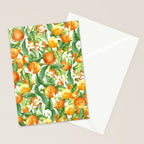 Festive, Oranges, Floral Prints, Orange and Green, Watercolor Stationery Card Gallery Image 2