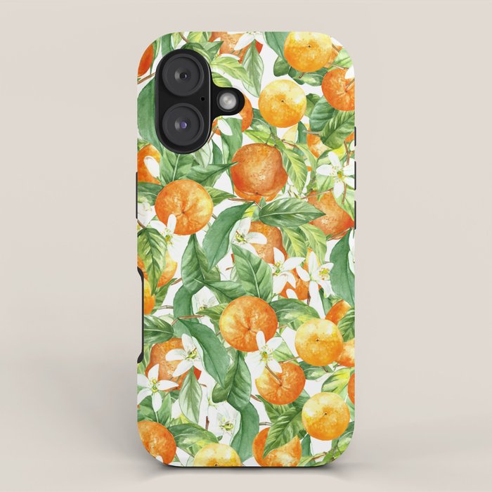 Festive, Oranges, Floral Prints, Orange and Green, Watercolor iPhone Case Gallery Image 1