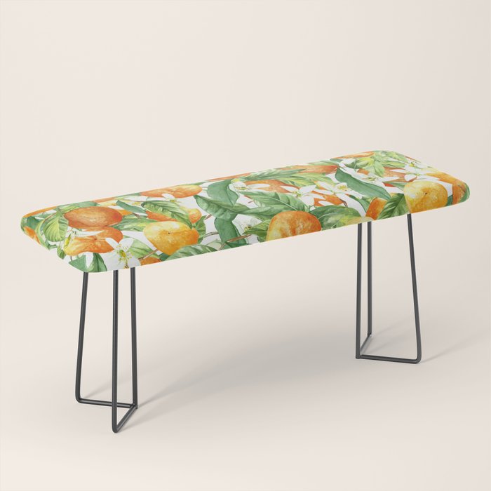 Festive, Oranges, Floral Prints, Orange and Green, Watercolor Bench Gallery Image 1