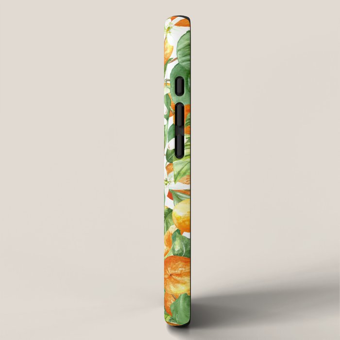 Festive, Oranges, Floral Prints, Orange and Green, Watercolor iPhone Case Gallery Image 2