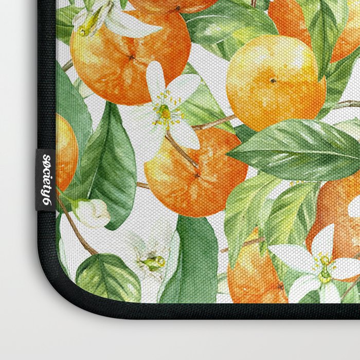 Festive, Oranges, Floral Prints, Orange and Green, Watercolor Laptop Sleeve Gallery Image 3