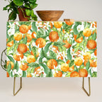 Festive, Oranges, Floral Prints, Orange and Green, Watercolor Credenza Gallery Image 1