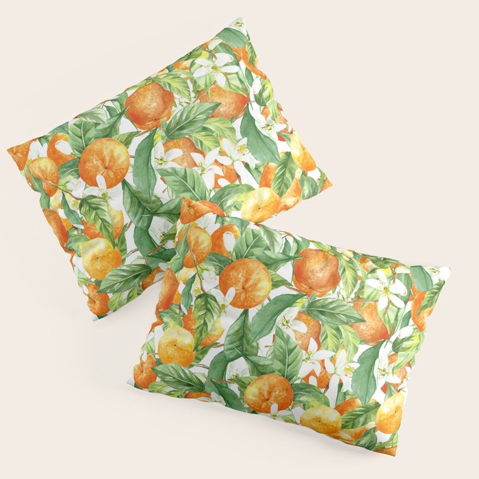 Festive, Oranges, Floral Prints, Orange and Green, Watercolor Pillow Sham Gallery Image 1