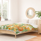 Festive, Oranges, Floral Prints, Orange and Green, Watercolor Duvet Cover Gallery Image 2