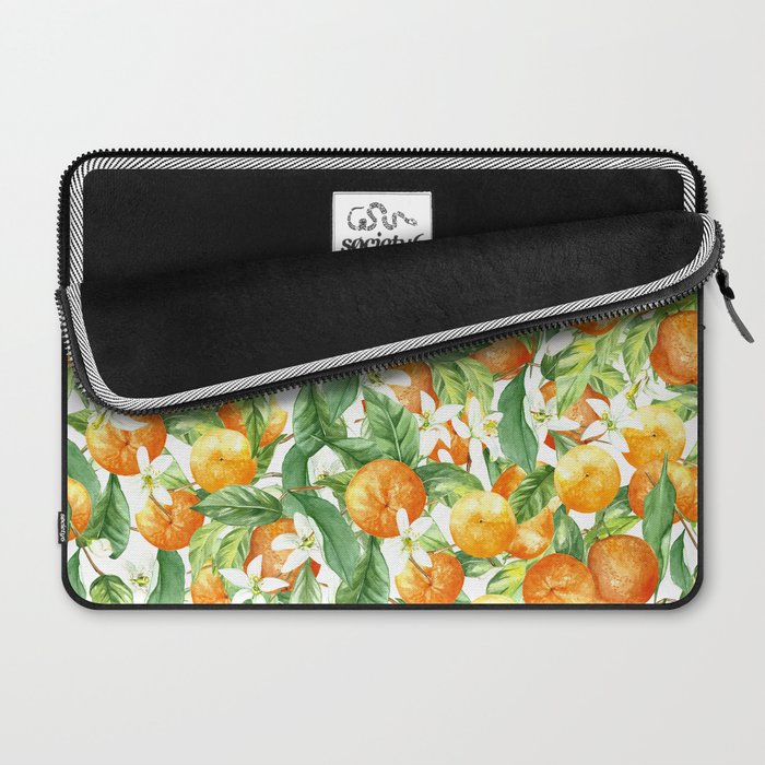 Festive, Oranges, Floral Prints, Orange and Green, Watercolor Laptop Sleeve Gallery Image 2