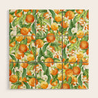 Festive, Oranges, Floral Prints, Orange and Green, Watercolor Wood Wall Art Gallery Image 1