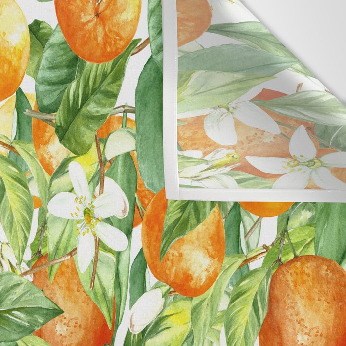 Festive, Oranges, Floral Prints, Orange and Green, Watercolor Wall Tapestry Gallery Image 3