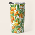 Festive, Oranges, Floral Prints, Orange and Green, Watercolor Travel Mug Gallery Image 3