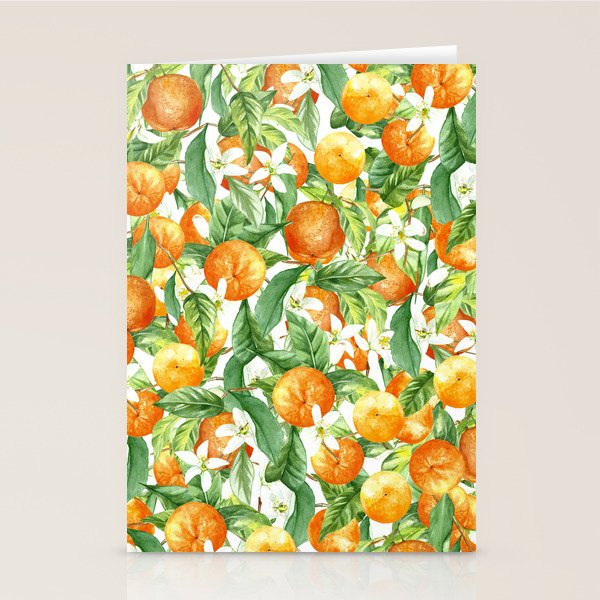 Festive, Oranges, Floral Prints, Orange and Green, Watercolor Stationery Card Gallery Image 2